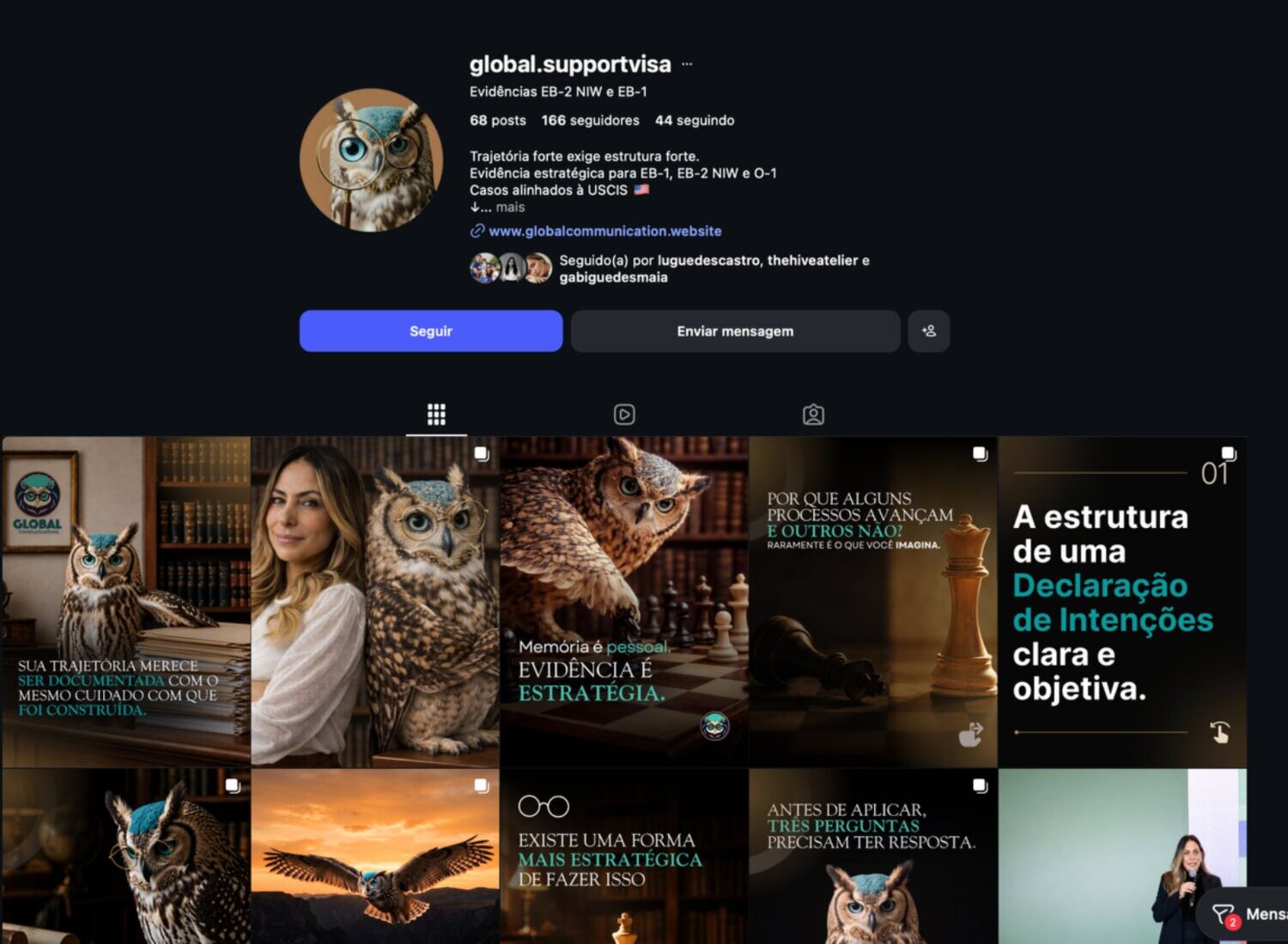Global Communications Instagram profile and content grid