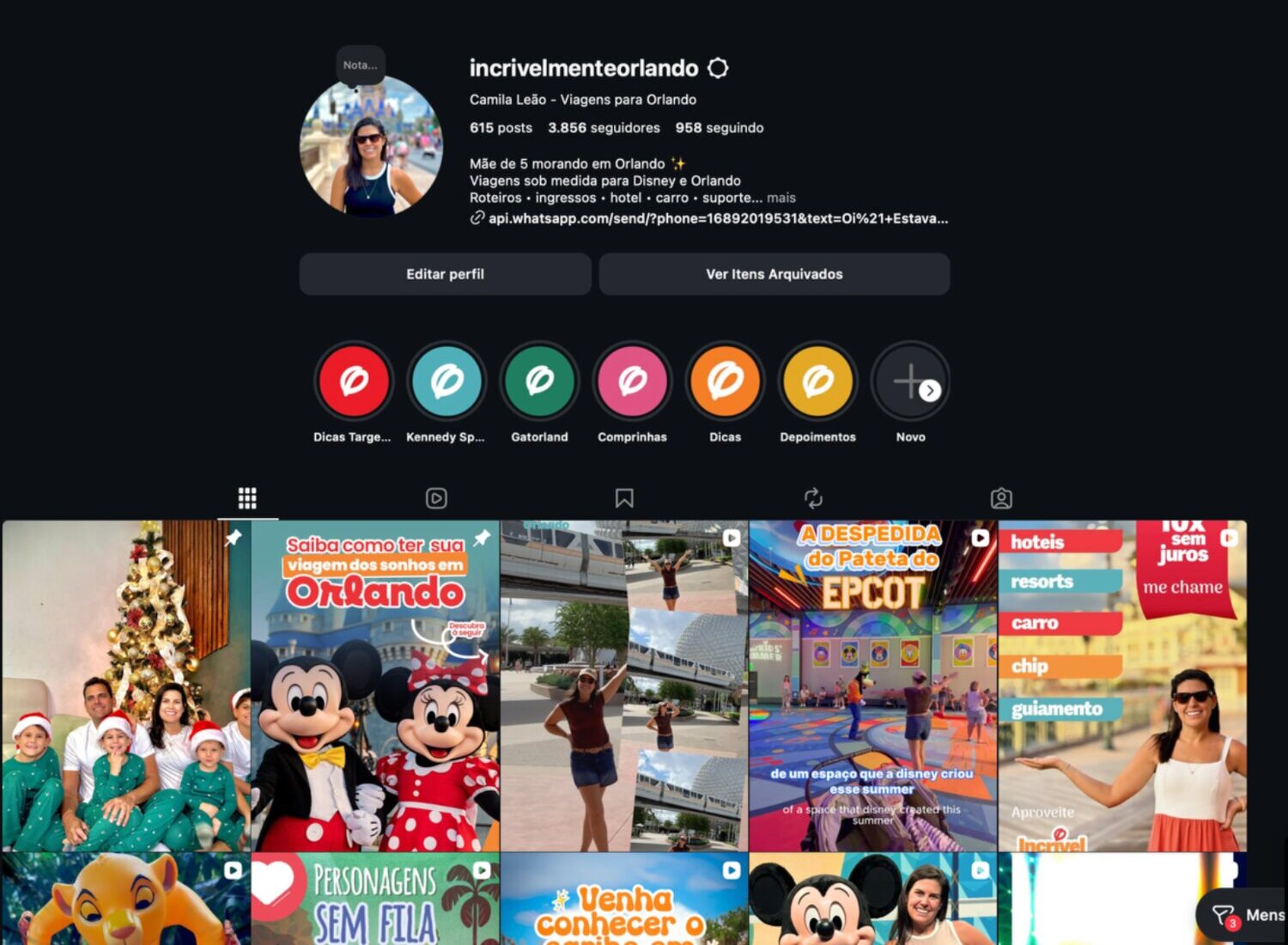Incrivelmente Orlando Instagram profile and content grid